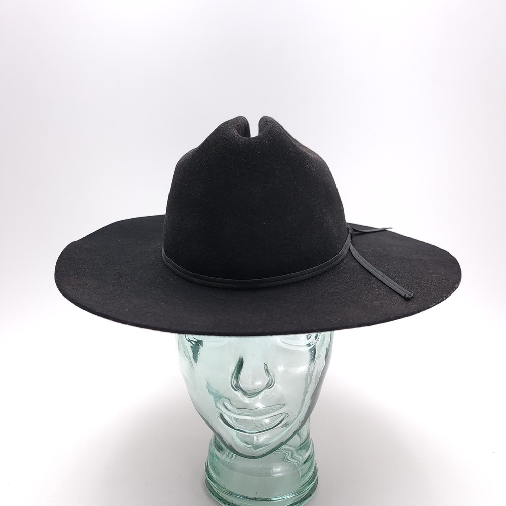 Trail Boss Mens Black 100% Wool‎ Wide Brim Fedora Hat Size 7 Made in USA